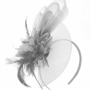 Caprilite Silver Grey Flower Veil Feathers Fascinator On Headband Wedding