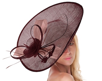 Caprilith 41cm Untertasse Sinamay Burgundy Dusty Pink Fascinator Auf Stirnband Hochzeit Derby Ascot Rennen Damen Hut groß