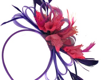 Caprilite Purple & Fuchsia Hot Pink Feathers Fascinator On Headband