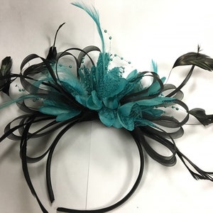 Caprilite Black Hoop & Turquoise Teal Fascinator on Headband