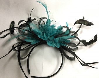 Caprilite Black Hoop & Turquoise Teal Fascinator on Headband