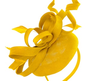 Caprilite Yellow Wedding Swirl Pastillero Fascinator Diadema Alice Band Ascot Races Loop