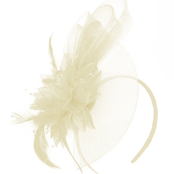 Caprilite Crème Ivoire Fleur Voile Plumes Fascinateur Sur Bandeau Mariage