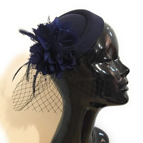 Caprilite Navy Blue Fascinator Hat Pill 