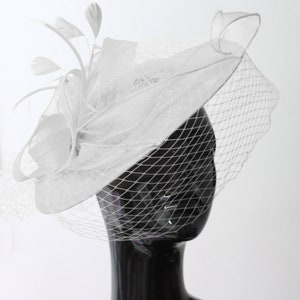 Caprilite Big Saucer Sinamay White Birdcage Veil Fascinator On Headband Wedding Derby Ascot Races Ladies Hat