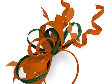 Caprilite Orange and Green Wedding Swirl Fascinator Headband  Alice Band Ascot Races Loop Net