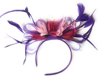 Caprilite Cadbury Purple, Fuchsia Hot Pink et Baby Pink Hoop & Navy Blue Fascinator On Headband