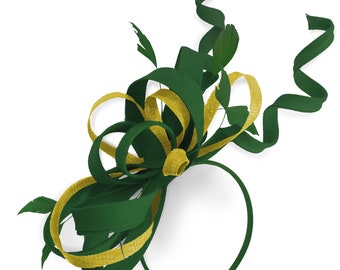 Caprilite Verde e Giallo Wedding Swirl Fascinator Fascia Alice Band Ascot Races Loop Net