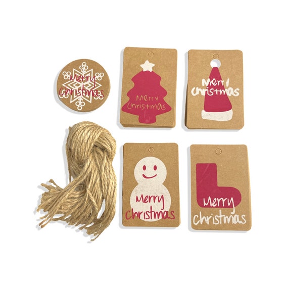 50 Assorted ECO Christmas Kraft Paper Gift Tags Bauble Label