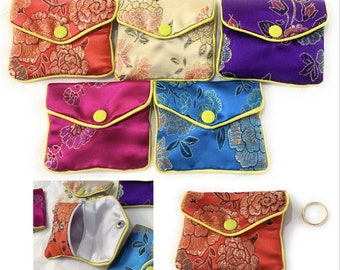 5 x Chinese Silk Jewellery Button Zip Pouch Bag Embroidered Purse Organizer  Gift Set UK
