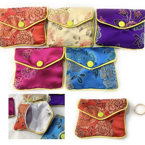 5 x Chinese Silk Jewellery Button Zip Pouch Bag Embroidered Purse Organizer Gift Set UK