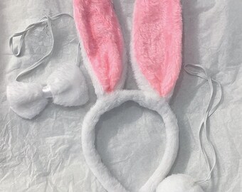 Animal Costume Ears Tail Bow Tie Set Headband Kids School Play Drama Fancy Dress - Easter Bunny Rabbit