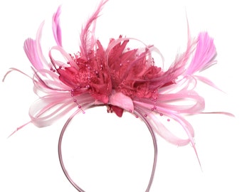 Caprilite Baby Pink and Fuchsia Hot Pink Fascinator on Headband Alice Band UK Wedding Ascot Races Derby