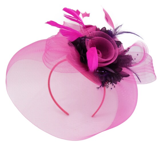 Caprilite Fuchsia Hot Pink And Dark Purple Fascinator Hat Veil Etsy