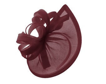 Caprilite Vegan MoonMix Hoop Fascinator Hat on Headband Wedding Ascot Races Bespoke Sinamay Disc - Burgundy Burgundy