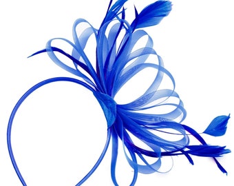 Royal Blue Large Wedding Fascinator Headband Aliceband Ladies Day Races Royal Ascot