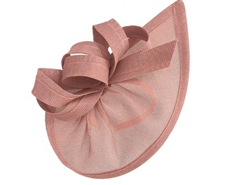 Caprilite Vegan Moon Hoop Fascinator Hat on Headband Wedding Ascot Races Bespoke Sinamay Disc - Dusty Pink