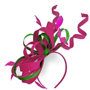 Caprilite Fuchsia Hot Pink and Green Wedding Swirl Fascinator Headband  Alice Band Ascot Races Loop Net