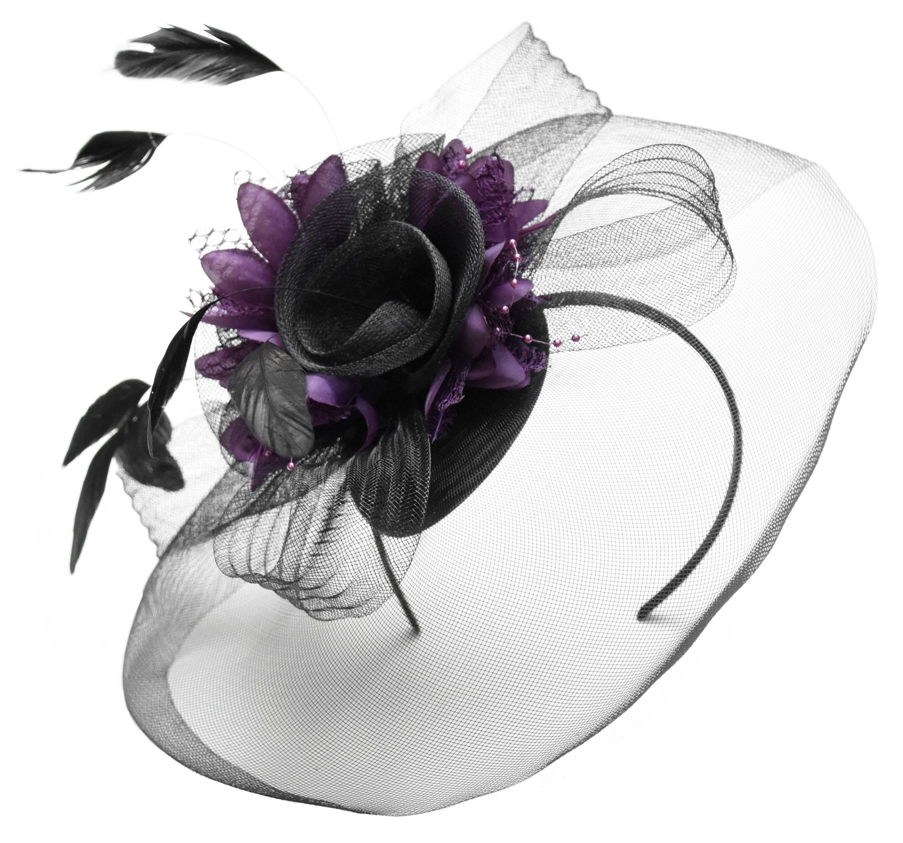 Purple Dark Fascinator Hat Veil Net 