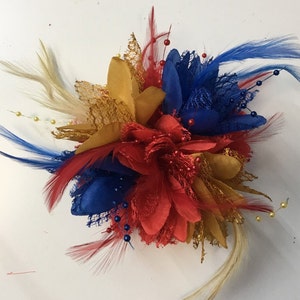 Caprilite Royal Blue Red Mustard Yellow Fascinator Blue Headband Flower Corsage