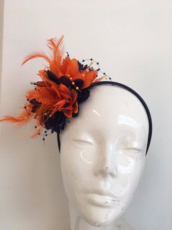 Caprilite Navy and Orange Fascinator 