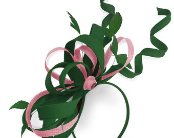 Caprilite groen en babyroze bruiloft Swirl Fascinator hoofdband Alice Band Ascot Races Loop Net