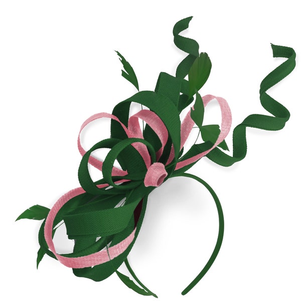 Caprilite Green and Baby Pink Wedding Swirl Fascinator Headband  Alice Band Ascot Races Loop Net