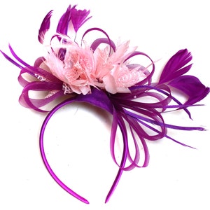 Caprilite Plum Magenta and Baby Pink Fascinator on Headband Alice Band UK Wedding Ascot Races Loop