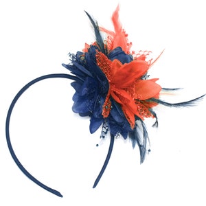 Caprilite Navy and Coral Fascinator Headband Hair Band Flower Corsage