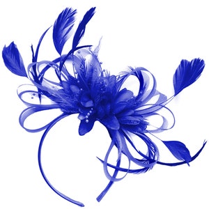 Caprilite Royal Blue Fascinator  Net Hoop & Feathers On Headband Wedding