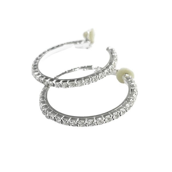 Silver Clip On Non-Pierced Ears Diamante crystal Hoops Comfy Hoop Earrngs Clipon