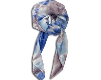70cm x 70cm Blue Tie Dye Pattern Square Scarf Big Ladies Womens Faux Silk Head Neck Thin Bag Charm