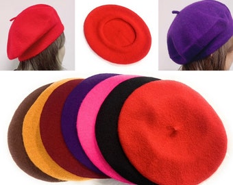 Ladies' French Style Wool Warm Woollen Plain Beret Beanie Hat Cap UK