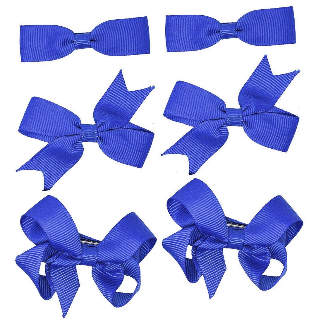 3 Royal Blue Pairs of Girls Kids Small Hair Bow Clips Slides Gripes ...