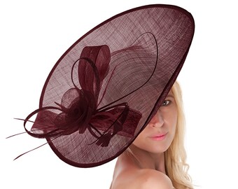 Caprilite 41cm Saucer Sinamay Burgund Fascinator Auf Stirnband Hochzeit Derby Ascot Rassen Damen Hut Large