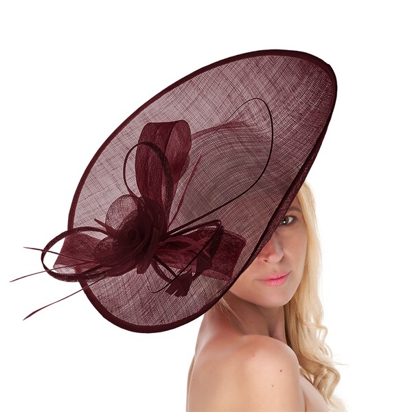 Caprilite 41 cm Soucoupe Sinamay Bordeaux Bibi sur Bandeau Mariage Derby Ascot Races Dames Chapeau Grand