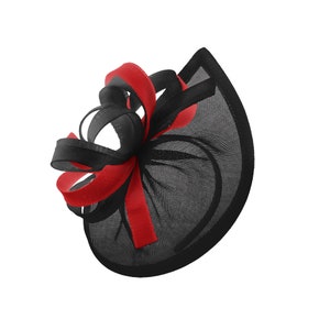 Caprilite Vegan MoonMix Hoop Fascinator Hat on Headband Wedding Ascot Races Bespoke Sinamay Disc - Black Red