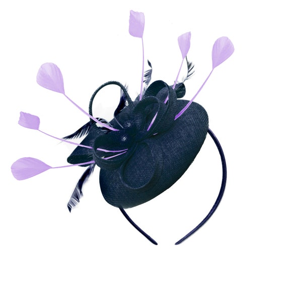 Round Navy and Lilac Pillbox Bow 
