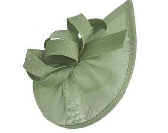 Caprilite Vegan Moon Hoop Fascinator Hat on Headband Wedding Ascot Races Bespoke Sinamay Disc - Sage Green