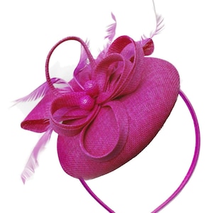Round Fuchsia Hot Pink Pillbox Bow Sinamay Headband Fascinator Weddings Ascot Hatinator Races