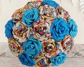 Comic wedding ideas paper marvel DC superhero bridal wedding flower bouquet alternative blue origami