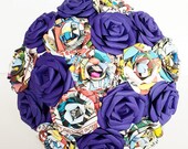 Paper flower bouquet superhero marvel DC comic theme wedding bride gold purple red