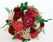 Paper flower wedding bridal bouquet alternative christmas winter new years wedding theme red gold green