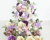 Paper Flowers wedding bride bouquet - Purple lilac ivory white blossom pink brooch pearl and crystal EXAMPLE ONLY see description