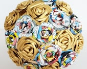 Paper flower bouquet superhero marvel DC comic theme wedding bride gold purple red