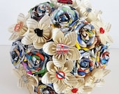 Alternative bouquet wedding flowers paper origami rose kusudama london marvel comic book page harry potter theme bridal pin brooch