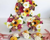 Paper Flowers wedding bridal bouquet alternative sunflower rose daisy summer bright barn wedding