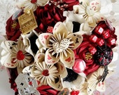 Paper Wedding bridal bouquet flowers Las Vegas casino playing card theme vintage brooch pins UK