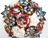 Comic wedding ideas paper marvel DC superhero bridal wedding flower bouquet alternative blue origami