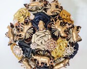 Safari animal leopard print theme wedding bridal bouquet flowers paper origami mini animals gold blue black